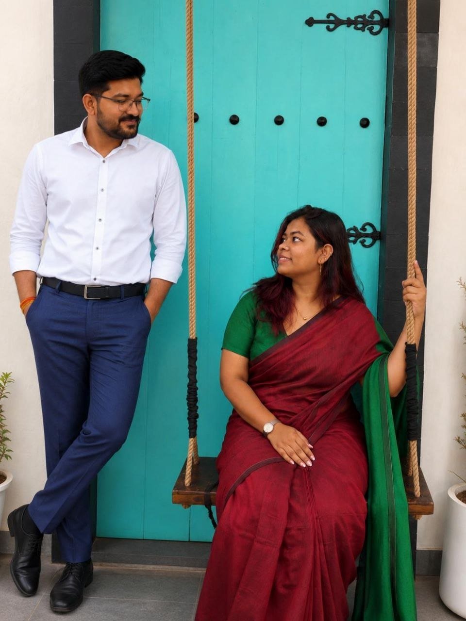 Ankita and Shivam on a swing
